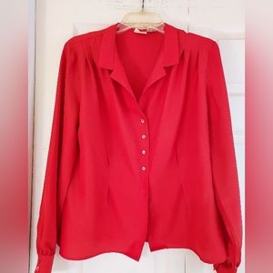 Liz Claiborne Womens 14 Red Button Down Blouse Long Sleeves Office Work Siren